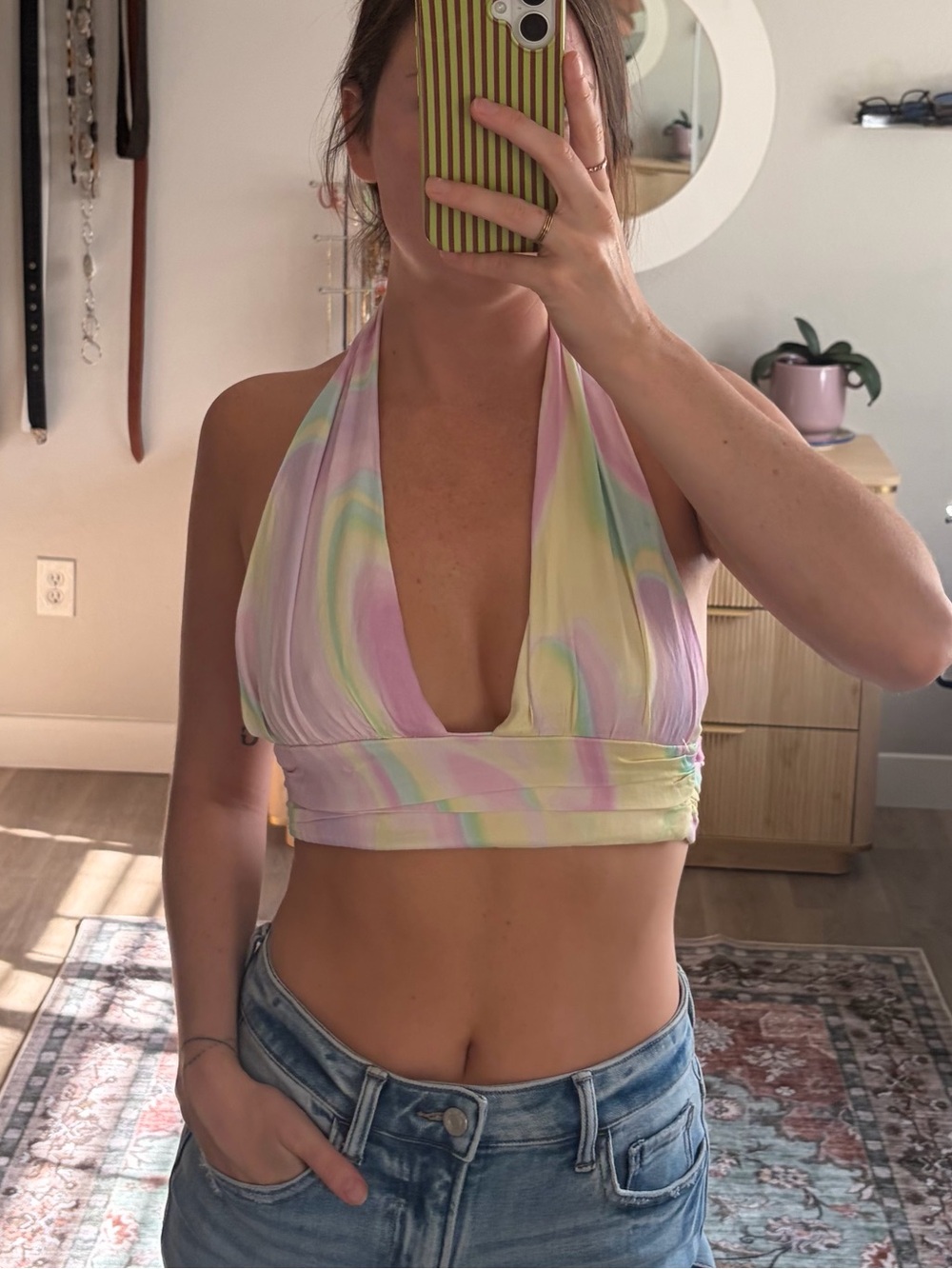 Zara Pastel Tie Dye Halter Wrap Top Size S Open Back